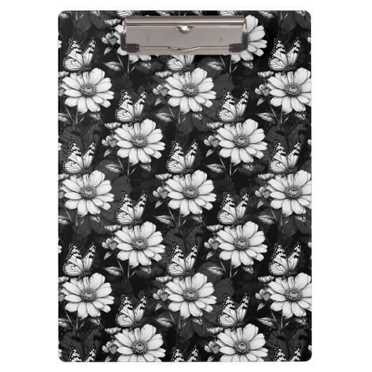Butterfly On Blume Design - Schwarz Klemmbrett (Vorderseite)