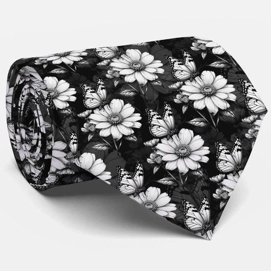 Butterfly On Blume Design - Schwarz Krawatte
