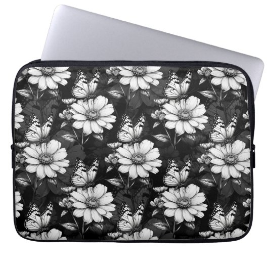 Butterfly On Blume Design - Schwarz Laptopschutzhülle (Vorderseite)