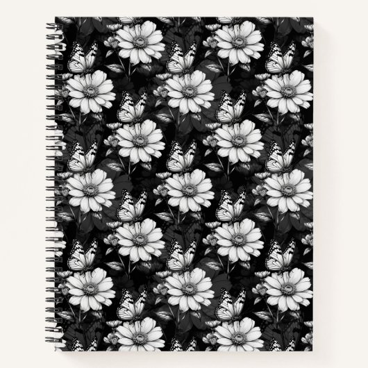 Butterfly On Blume Design - Schwarz Notizblock (Vorderseite)