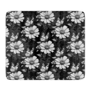 Butterfly On Blume Design - Schwarz Schneidebrett