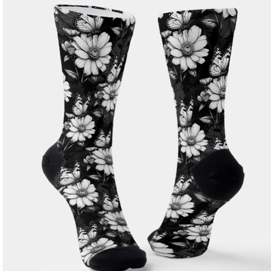 Butterfly On Blume Design - Schwarz Socken