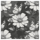 Butterfly On Blume Design - Schwarz Stoff (Nahaufnahme)