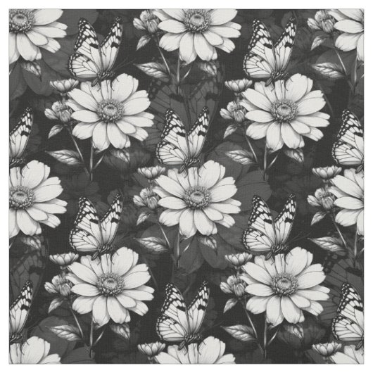 Butterfly On Blume Design - Schwarz Stoff (Muster)