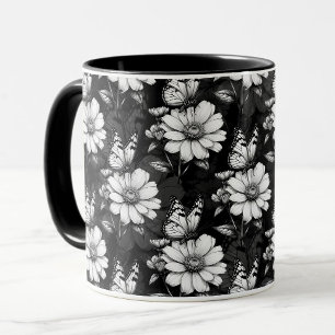 Butterfly On Blume Design - Schwarz Tasse