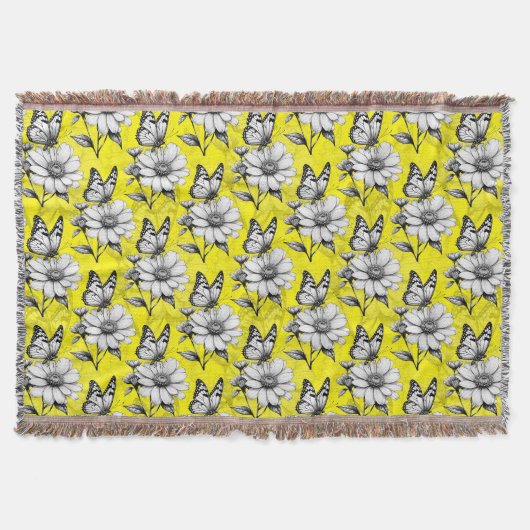 Butterfly On Blume Muster Gelb Design Decke (Vorderseite)