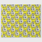 Butterfly On Blume Muster Gelb Design Geschenkpapier (Flach)