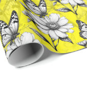 Butterfly On Blume Muster Gelb Design Geschenkpapier (Rolleneckpunkt)
