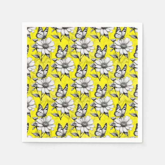 Butterfly On Blume Muster Gelb Design Serviette (Vorderseite)