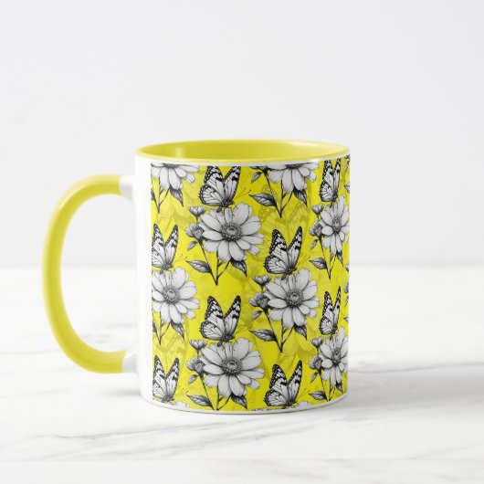 Butterfly On Blume Muster Gelb Design Tasse (Links)