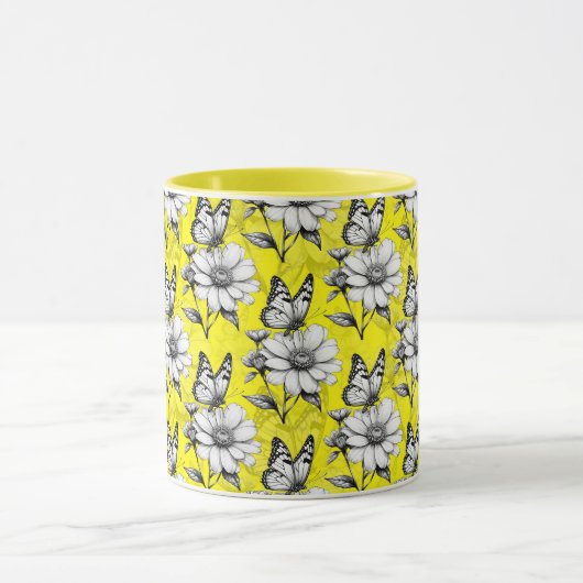Butterfly On Blume Muster Gelb Design Tasse (Zentrum)
