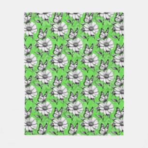 Butterfly On Blume Muster Green Design Fleecedecke