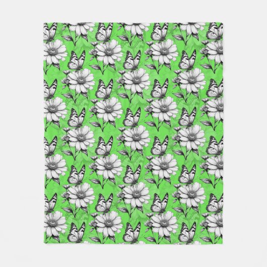 Butterfly On Blume Muster Green Design Fleecedecke (Vorderseite)