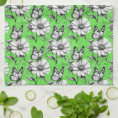 Butterfly On Blume Muster Green Design Geschirrtuch (Gefaltet)
