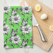 Butterfly On Blume Muster Green Design Geschirrtuch (Viertel Falte)