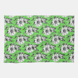 Butterfly On Blume Muster Green Design Geschirrtuch