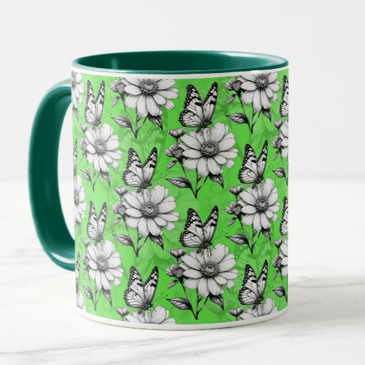 Butterfly On Blume Muster Green Design Tasse