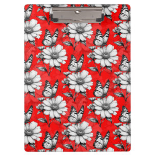 Butterfly On Blume Muster Red Design Klemmbrett