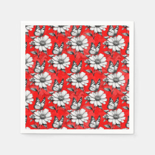 Butterfly On Blume Muster Red Design Serviette