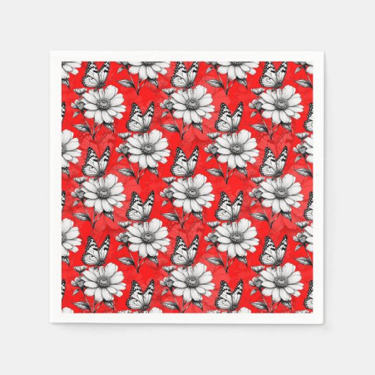Butterfly On Blume Muster Red Design Serviette (Vorderseite)