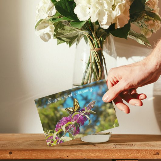 Butterfly on Pink Flowers Get Well Karte