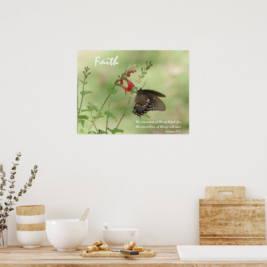Butterfly on Wildblumen, Scripture Vers on Faith Poster (Küche)