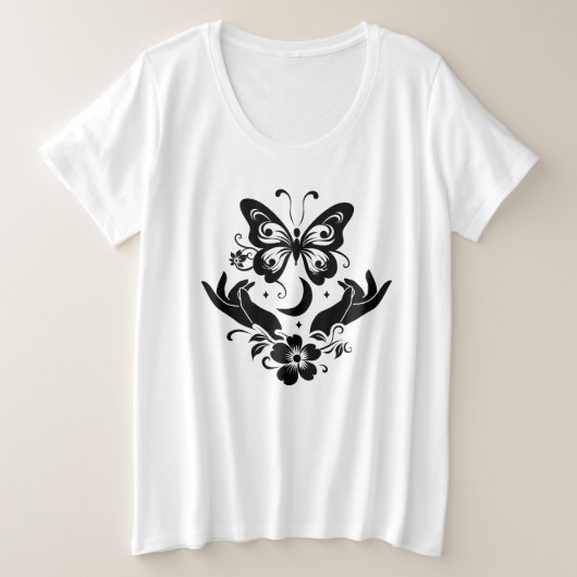 Butterfly Open Hands Celestial Botanischer T - Shi Große Größe T-Shirt (Design vorne)