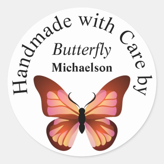 Butterfly Orange Pink und Black Individuelle Name Runder Aufkleber (Vorderseite)