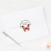 Butterfly Orange Pink und Black Individuelle Name Runder Aufkleber (Umschlag)