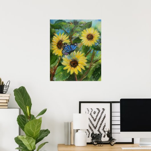 Butterfly over Sunflowers Poster (Heimbüro)