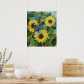 Butterfly over Sunflowers Poster (Küche)