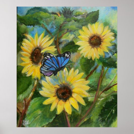 Butterfly over Sunflowers Poster (Vorne)