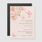 Butterfly Pampas Gras Rose Gold Luxus Hochzeit Magneteinladung (Vorne/Hinten)