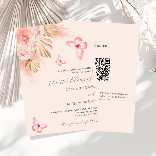 Butterfly Pampas Gras Rose QR UAWG Luxus Hochzeit Einladung