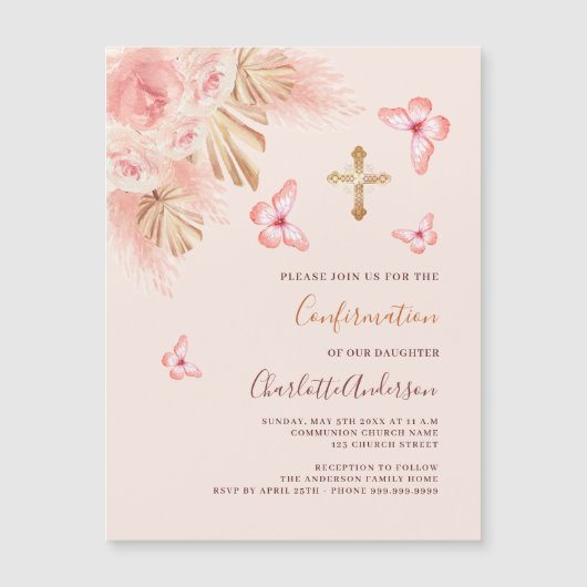 Butterfly Pampas Rose Pfirsichpfirsichluxus Bestät Magneteinladung (Vorderseite)