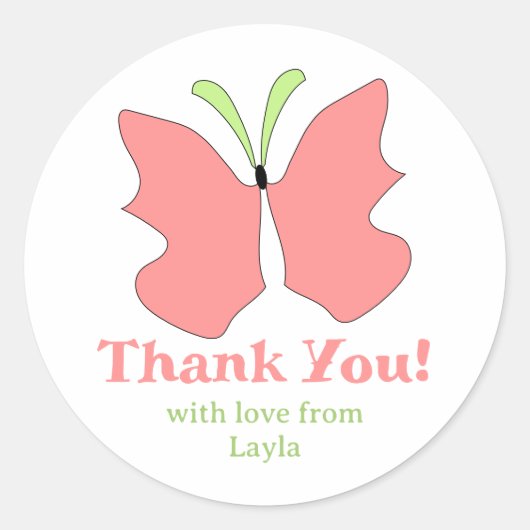 Butterfly Party Danke Runder Aufkleber (Vorderseite)