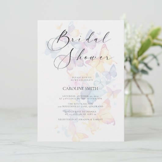 Butterfly Pastel Bridal Shower Invitation Einladung (Stehend Vorderseite)