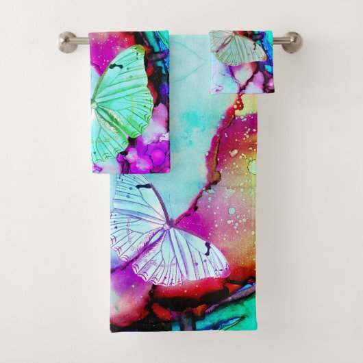 Butterfly Pastelle Abstrakt Moderne Neon Tinte Badhandtuch Set (Insitu)