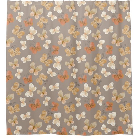 Butterfly Pattern Dark Taupe Duschvorhang (Vorderseite)