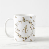Butterfly Pattern Girly Niedlich Modern Monogram Kaffeetasse (Links)
