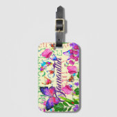 Butterfly Pattern Persönliche Reise Mauve Lilac Gepäckanhänger (Vorderseite Vertikal)