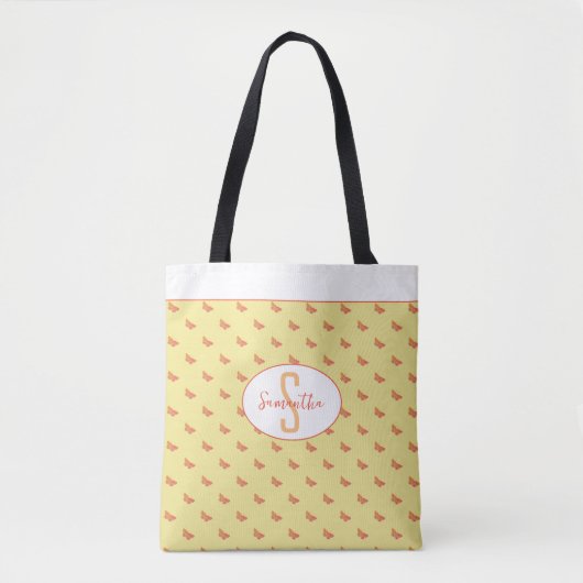 Butterfly Pattern Script Trendy Modern Monogram Tasche (Vorderseite)