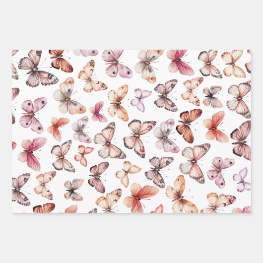 Butterfly Pattern Wasserfarbe Elegantes Hübsches G Geschenkpapier Set (Vorderseite)