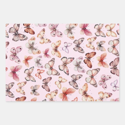 Butterfly Pattern Wasserfarbe Elegantes Hübsches G Geschenkpapier Set (Vorderseite)