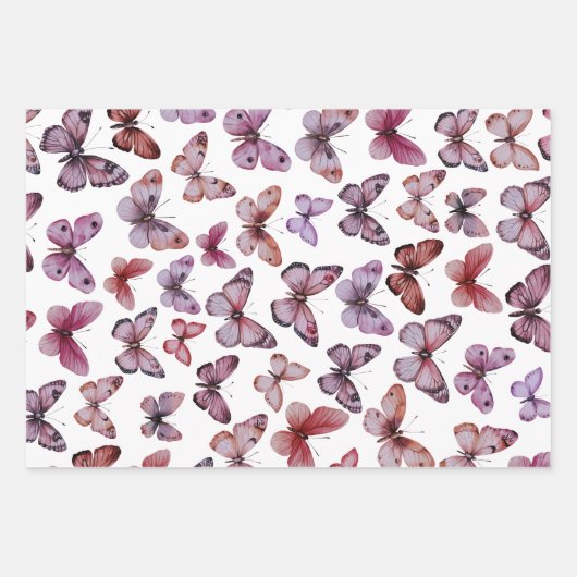 Butterfly Pattern Wasserfarbe Elegantes Hübsches G Geschenkpapier Set (Vorderseite 2)