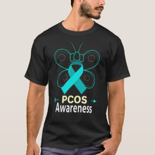 Butterfly Pcos Aquamarine Ribbon Polyzystische Ova T-Shirt