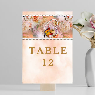 Butterfly Pearl Heart Floral Serenity Rose Hochzei Tischnummer