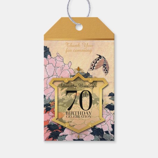 Butterfly Peonies 70. Geburtstag Danke GTag Geschenkanhänger (Vorderseite)