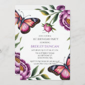 Butterfly & Peony Girl 1. Geburtstagsfeier Einladung (Vorne/Hinten)