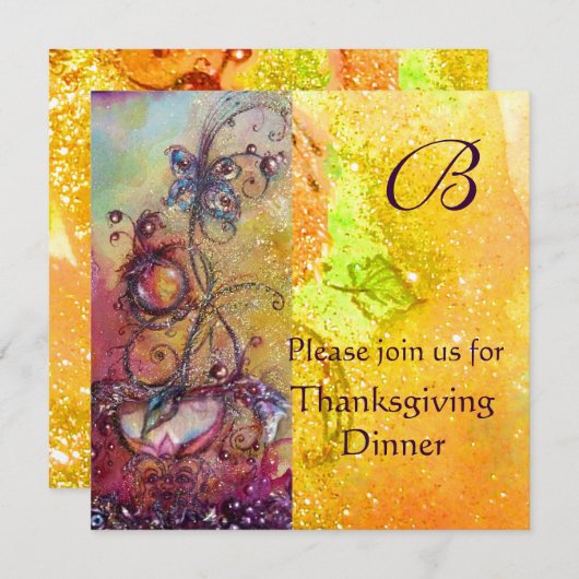 BUTTERFLY PFLANZE MONOGRAM Erntedank Dinner Gold Einladung (Vorne/Hinten)